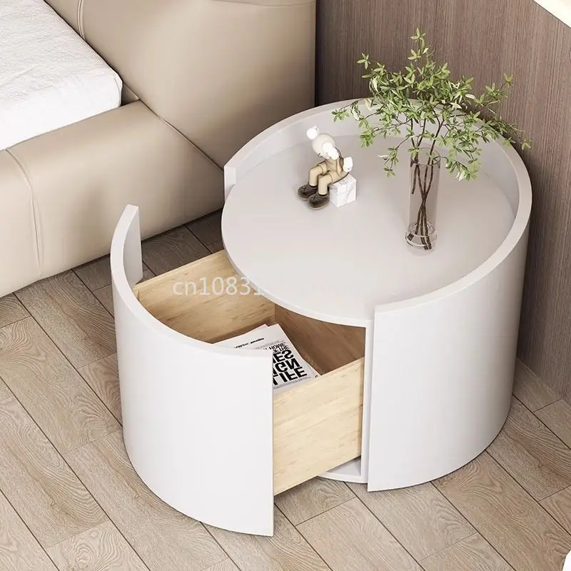 Retro Minimalist Round Bedside Table Modern Simple Bedroom Home Designer Store Solid Wood Bedside Cabinet Furniture