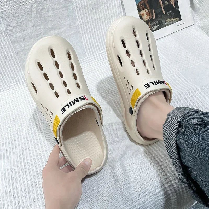 Summer Men Slippers Fashion Thick Bottom Hole Shoes EVA Slippers Anti Slip Baotou Slippers Outdoor Beach Female Garden Shoes2024