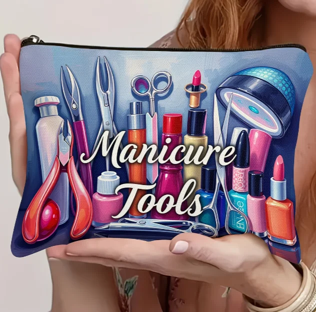 His Stylish Makeup Bag Features Unique Nail Art, Is Made To Last Without Fading, and Includes A Zipper Closure.Makeup Bag