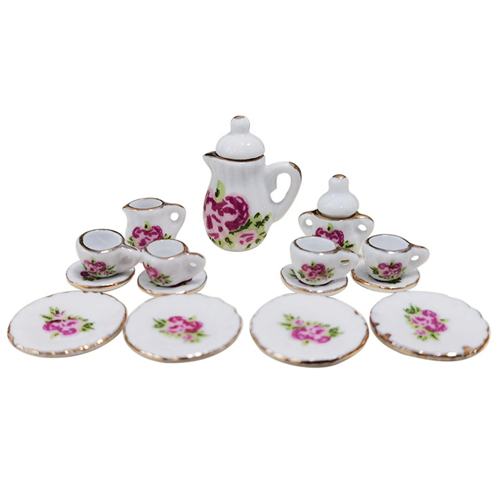 

1:12 Miniature Ceramic Tea Cup Sets Lightweight and Fragile Ornaments for Satisfying Baby's Interest in Imitation