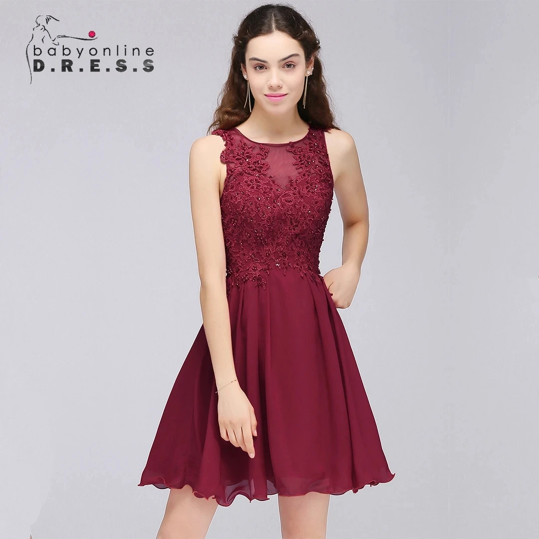 BABYONLINE Homecoming Dress Evening Dress With Decortion Beads Stones on Floral Integrated Cups Glitter Chiffon A-line Skirt