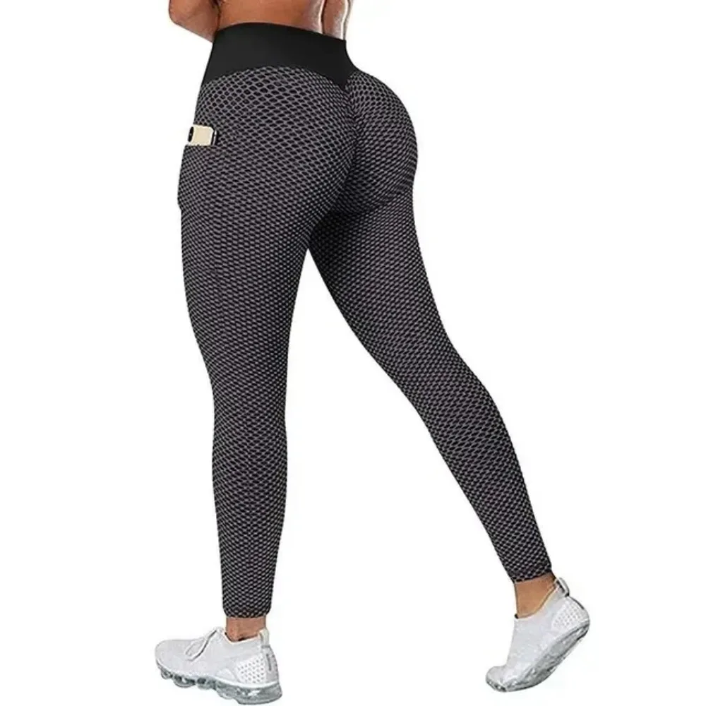 S-3XL feminino casual cintura alta bolso esportes leggings calças de fitness scrunch butt treino collants push up yoga ginásio leggins