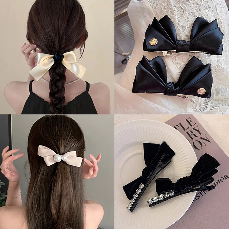 

2Pcs Fashion Bow Hair Clips For Women Retro Bowknot Side Hairpin Cute Girls Barrettes Headdress Hair Accessories
