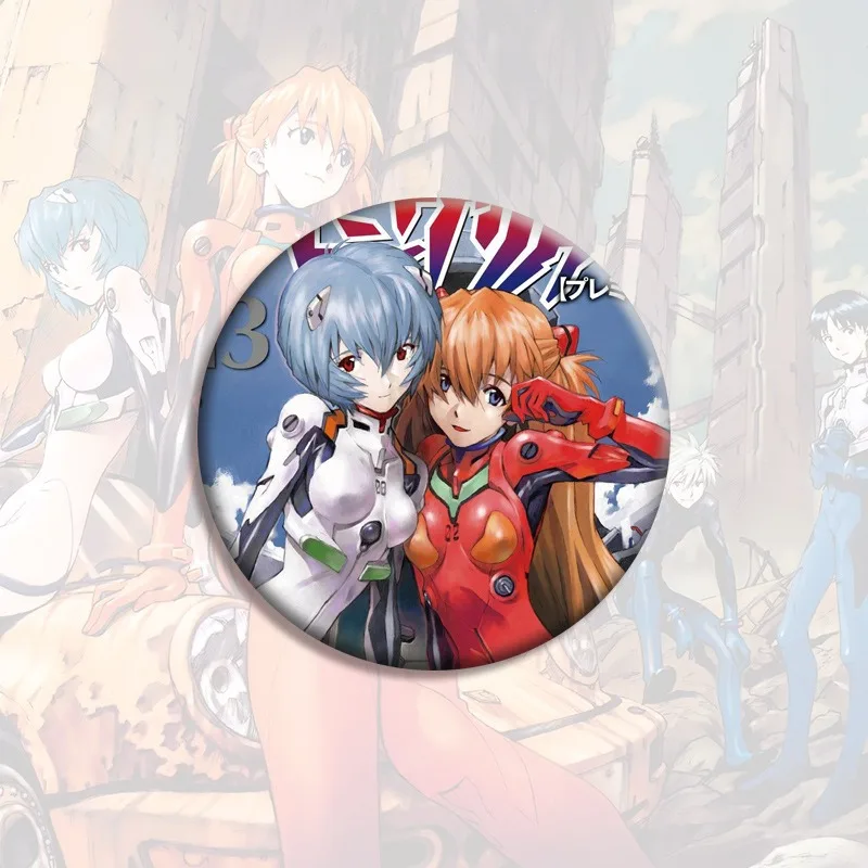 58MM Neon Cute Genesis Classic Evangelion Anime Peripheral Gift Fine Sand Texture Double Flash Holographic Anime Badge Gift view 2
