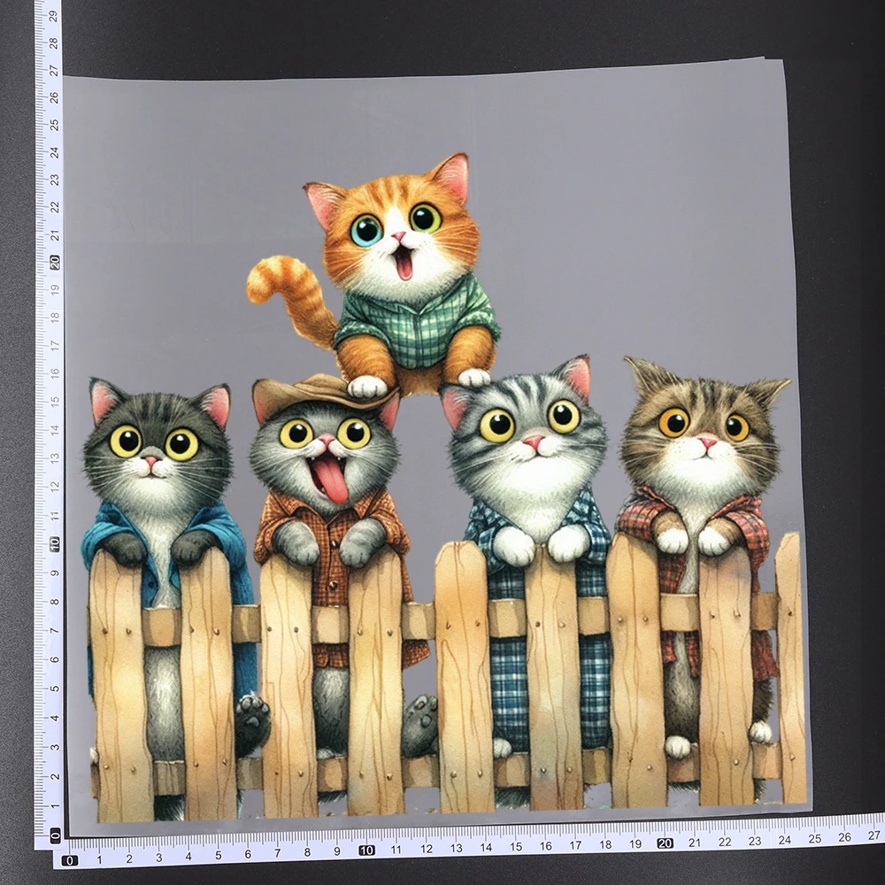 25CM Cartoon Mischievous Cat Pet Family Transfer Patches For Clothes Stickers DIY A-Level Washable Shirt Iron-on Thermal Sticker
