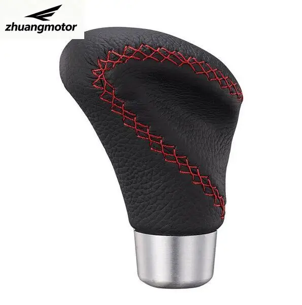 Universal Black Leather Red Stitch Auto Manual Car Gear Stick Shift Knob Shifter