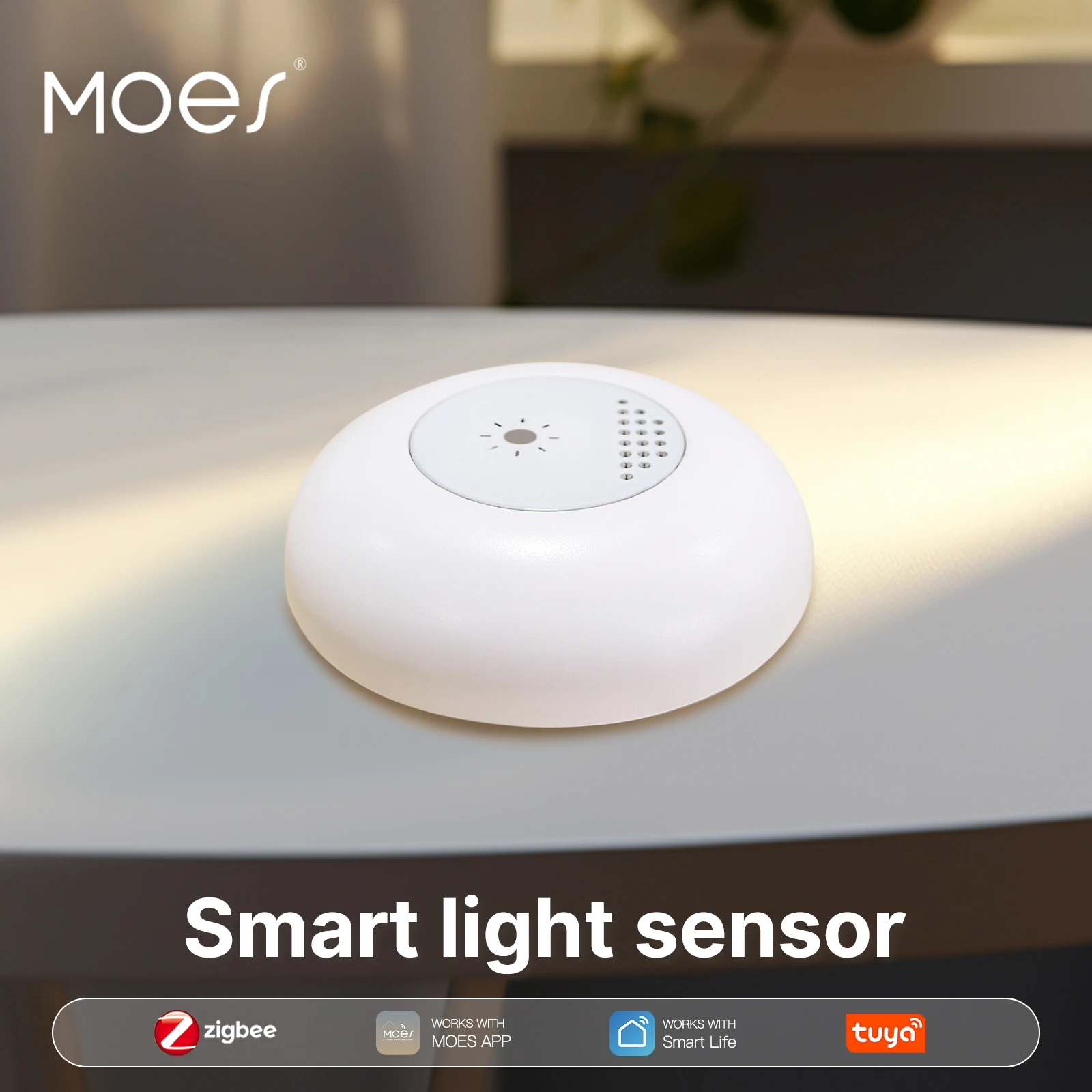 MOES Tuya Zigbee inteligentny czujnik światła natężenie oświetlenia wykrywanie jasności automatyka oświetlenia domu inteligentny detektor domu kontrola aplikacji