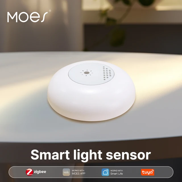 MOES Tuya Zigbee inteligentny czujnik światła natężenie oświetlenia wykrywanie jasności automatyka oświetlenia domu inteligentny detektor domu kontrola aplikacji