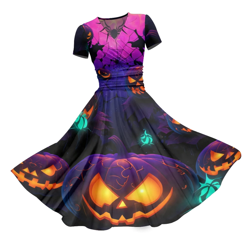 

Summer Dress Halloween Pumpkin Dress Stylish Party Fashion V Neck A-Line Dresses Carnival Resort Dresses Girl Vestido Women Robe