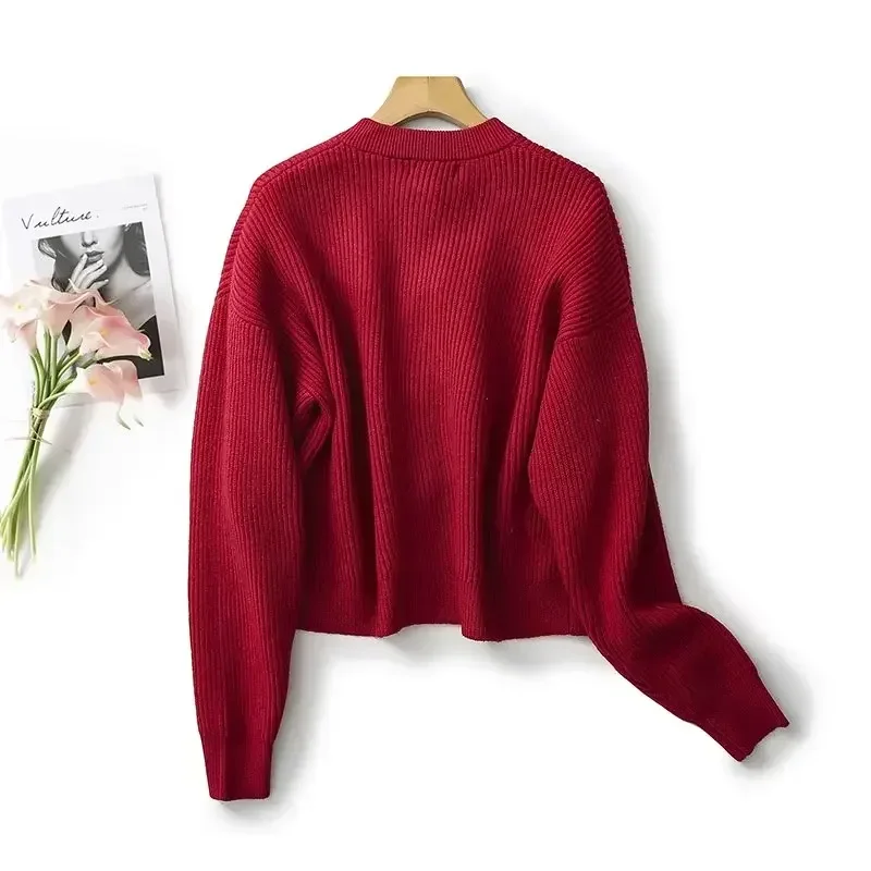 Women's Autumn 2023 New Fashion Knitted Cardigan Sweater Retro Exquisite Button Round Neck Long Sleeve Chic Top.