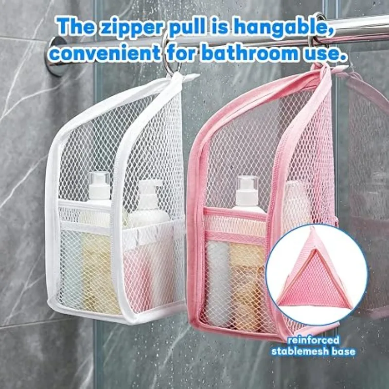 Tragbare, aufrechte Kosmetiktasche aus Netzstoff mit mehreren Fächern, wasserdicht, ideal als Reise-Kosmetik-Organizer für Damen, mit 3 zusätzlichen Beuteln für das Badezimmer. – Detail 4