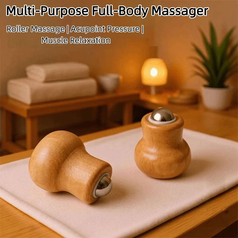 

Металлический массажный ролик-шарик, деревянный массажный шарик-скребок из натурального дерева, портативный, легко моющийся, ручной массажер для лица