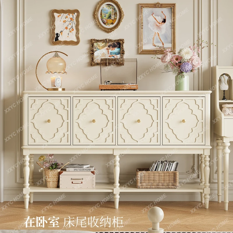 

Тумба для прихожей из массива дерева, настенный шкаф в кремовом стиле для гостиной, белый приставной шкаф для столовой.