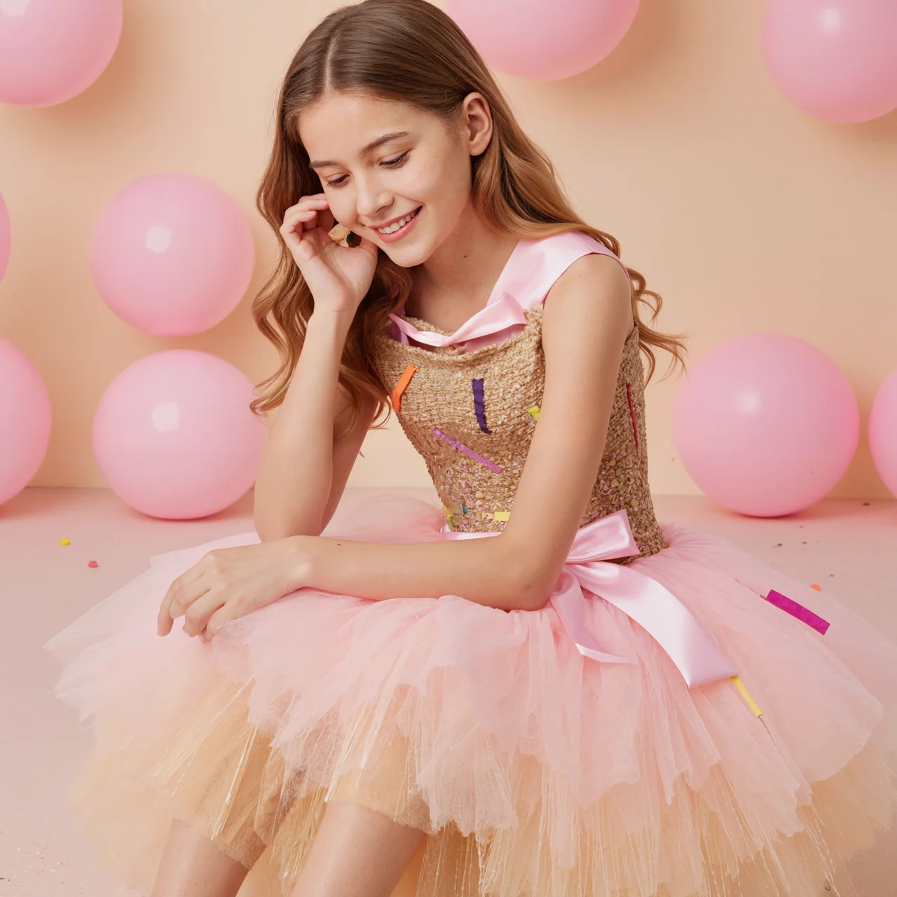 

Розовое платье для девочек в конфетном стиле, милое платье принцессы, детский костюм, свадебные наряды для дня рождения, карнавала, вечеринки ﻿