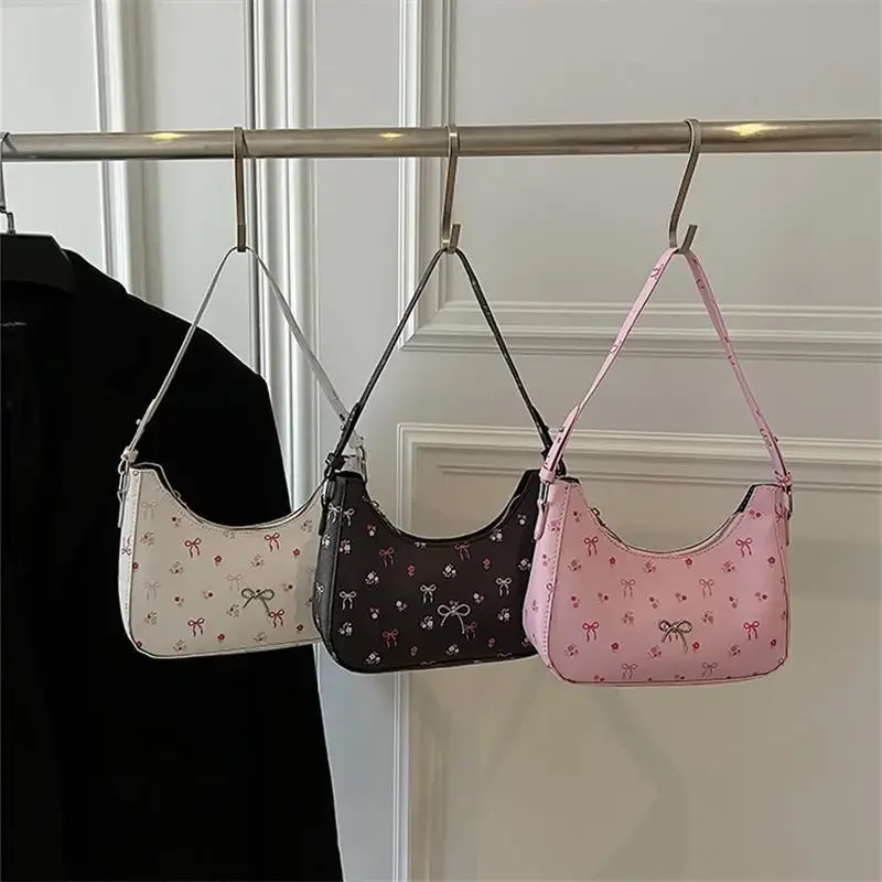 

Trendy Bow Print Underarm Bag Women's Simple Commuter Bag Large Capacity Shoulder Bag Girly Sweet Fashion Handbag Accessory Gift
