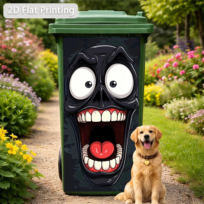1pc Halloween Black Screaming Skull Face Themed Trash Can Decal Wall Sticker, Ideal for Outdoor Trash Can, Walls and Home Decor.