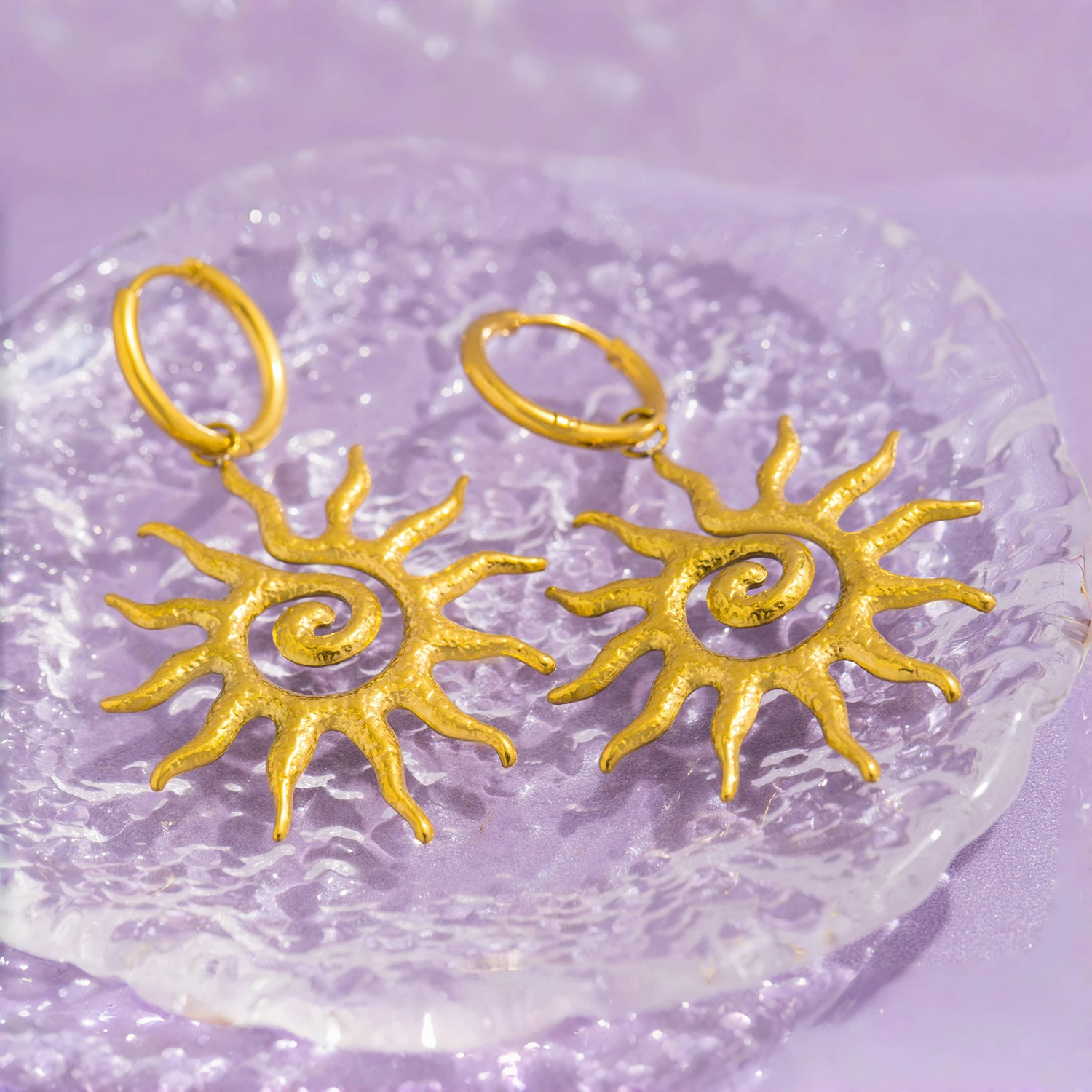 UHBINYCA Vintage Sun Geometric Drop Earrings for Women Golden Stainless Steel Fashion Aesthetic Trend Jewelry Gift