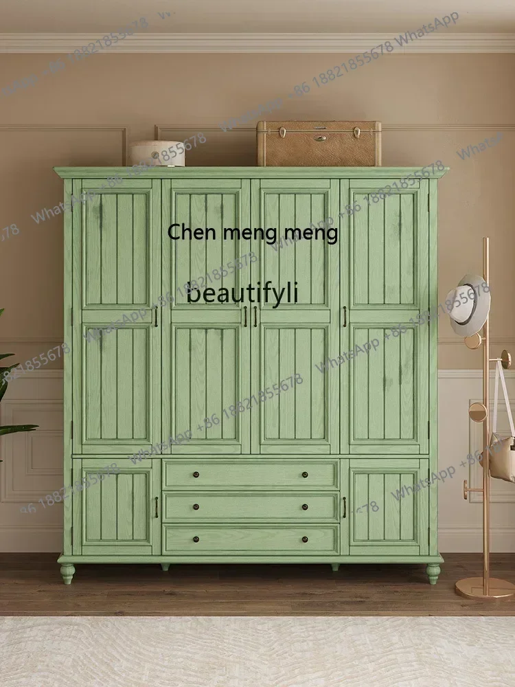 x11Green American Solid Wood Double-Door Four-Door Wardrobe Household Bedroom Ash Storage Cabinet Locker Wardrobe