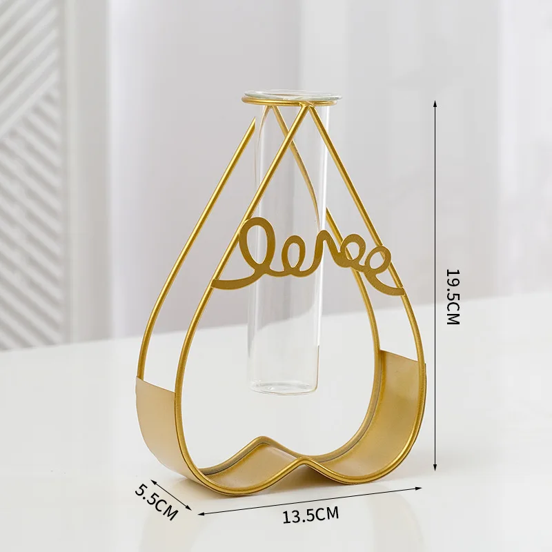 Nordic Creative Gold Metal Frame Plant Water Glass Test Tube Flower Vase