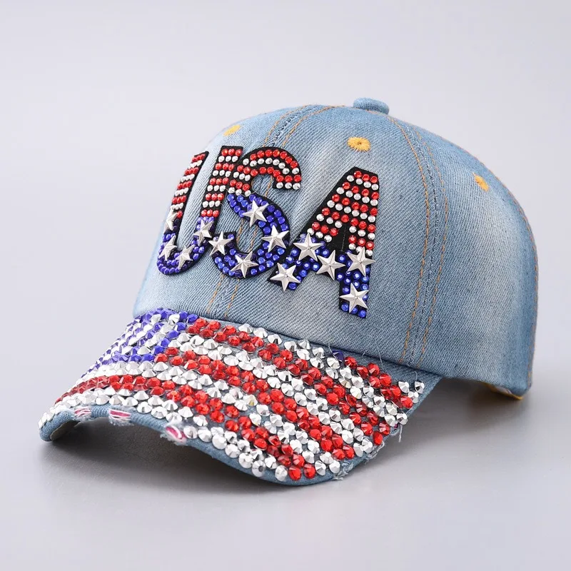 European American Rhinestone Butterfly Baseball Cap Inlaid Bling Big Flower Peaked Cap Travel Casual Fashion Versatile Hat