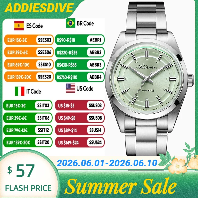 

ADDIESDIVE Hight Quality Couple's Watches Super Luminous 100M Waterproof Quartz Couple's Watches 316L Stainless Steel Wristwatch
