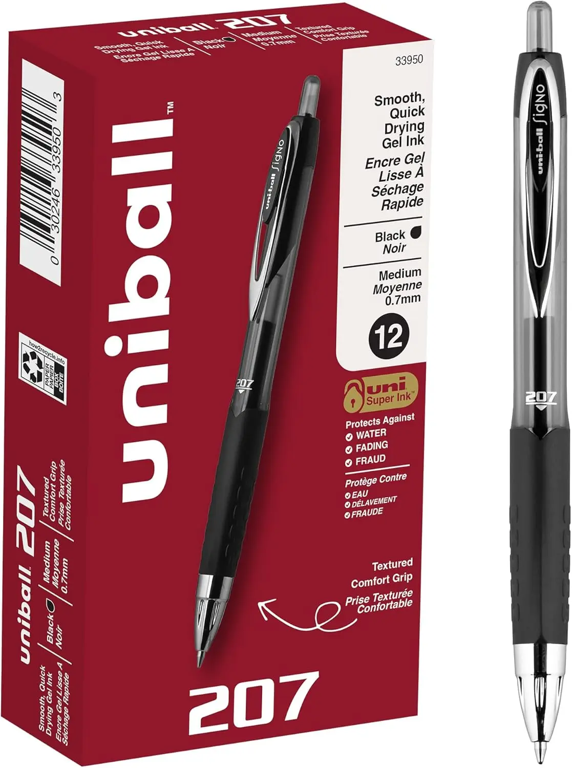 

Retractable Gel Pens, Medium Point 0.7mm, Black Ink, 12 Pack - Smooth Writing, Water & Fade Resistant