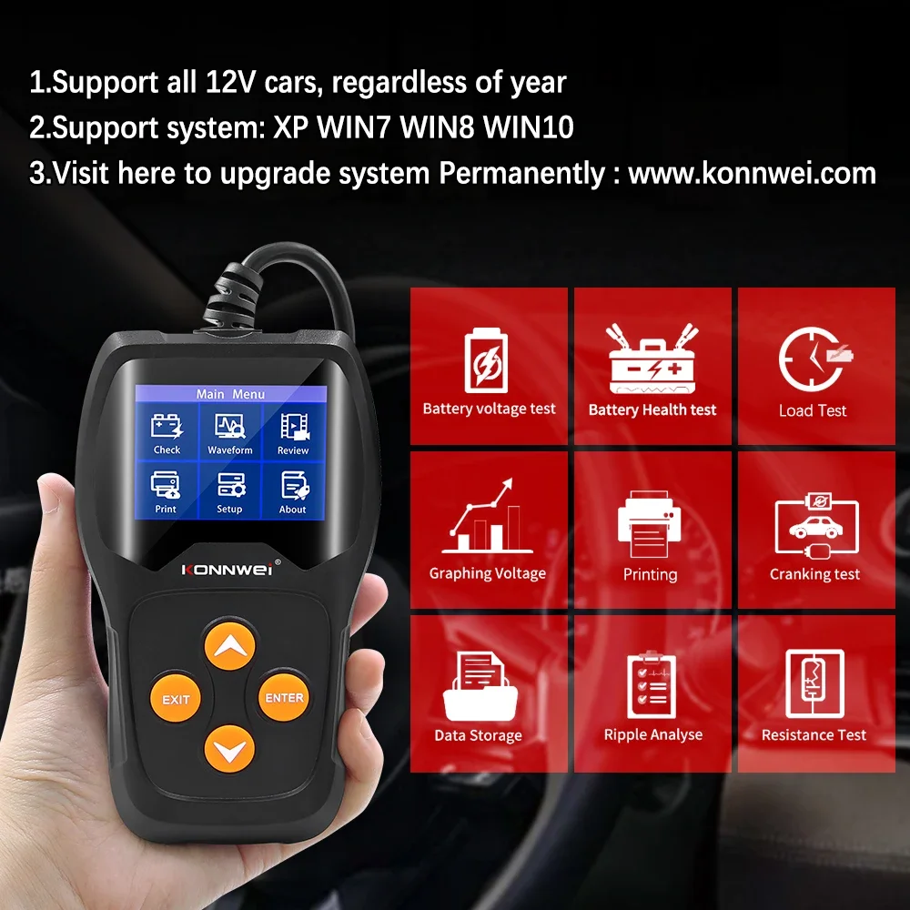 KONNWEI KW600 12V Car Battery Tester 100 To 2000CCA 12 Volts Battery Tools for The Car Quick Cranking Charging Diagnostic