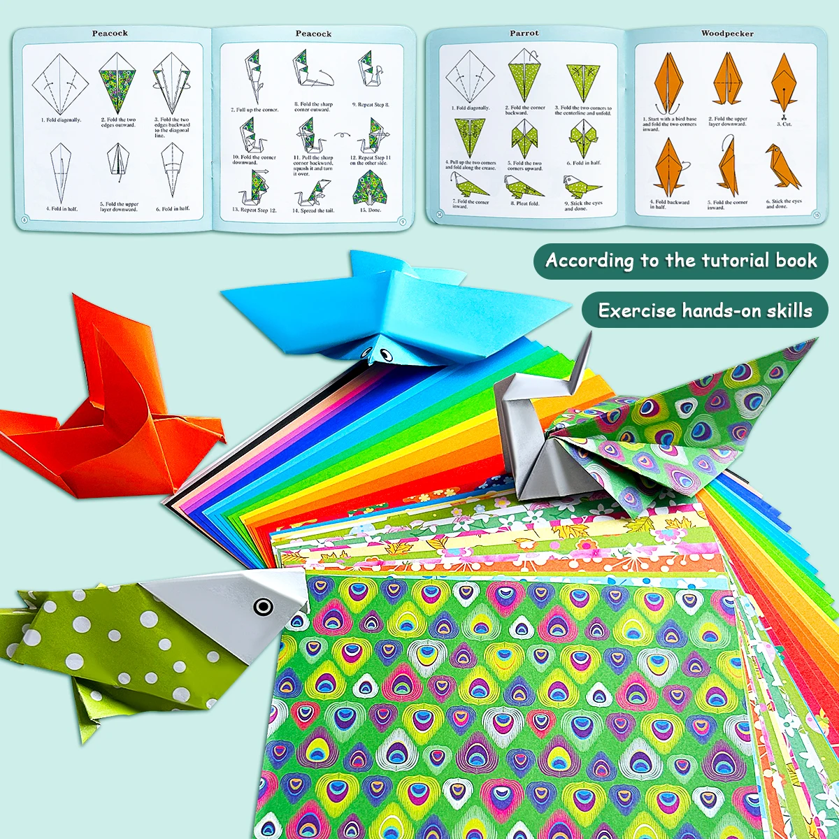 

2025 Handmade Origami Set: 45 Sheets of Colored Paper + Bird Origami Tutorial Book - Children's Creative DIY