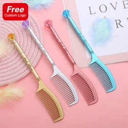 Logo personalizzato diamante pettine penne Gel penna firma carina forniture scolastiche per bambini penna unica a buon mercato cancelleria Kawaii accessori per ufficio