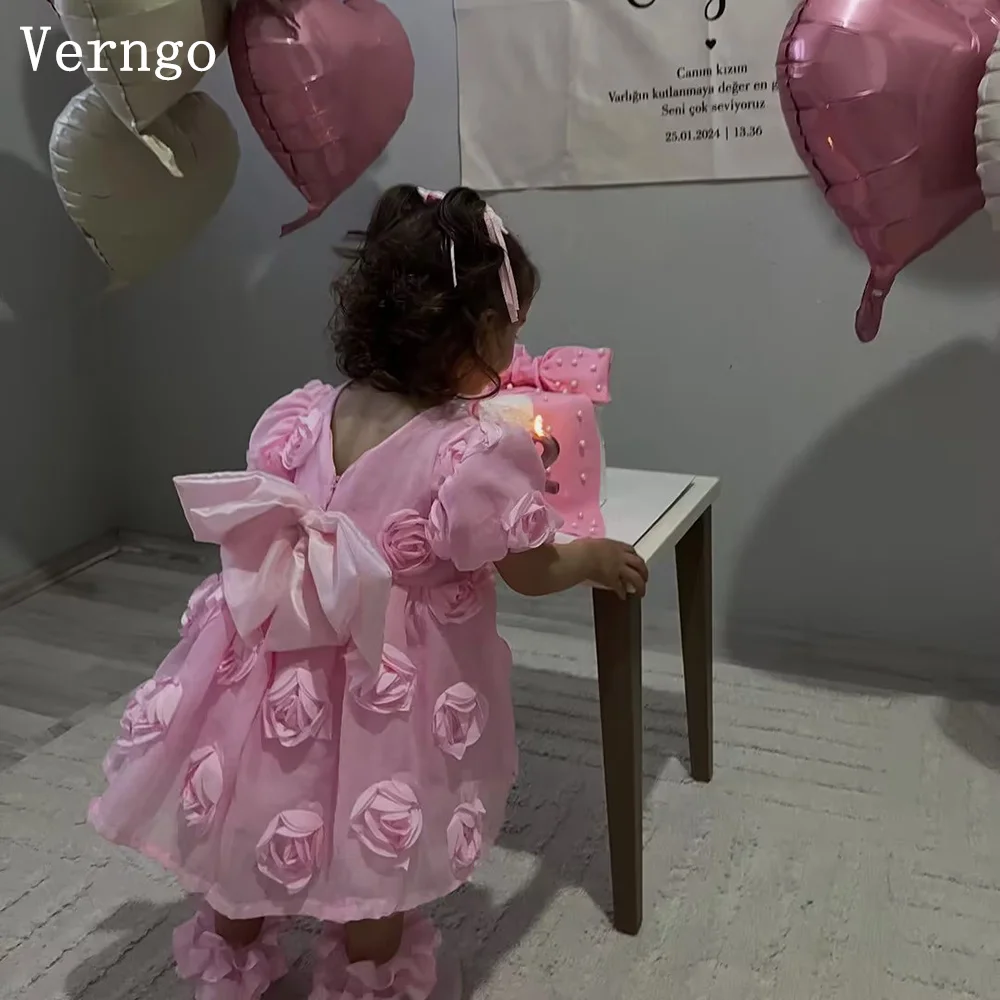 

Розовое детское платье Verngo с 3D цветами для дня рождения, с круглым вырезом, короткими рукавами, А-силуэт, для девочек, с цветочным узором, праздничное платье для знаменитостей, на заказ
