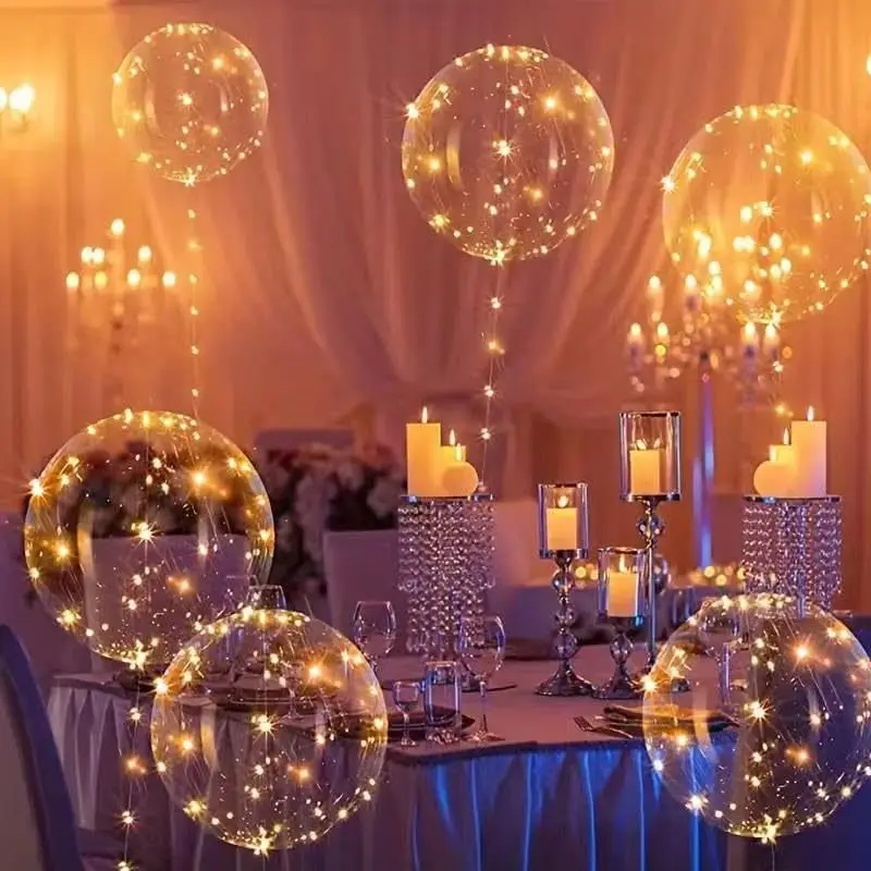 5er-Set transparente LED-Ballons, leuchtende Ballons mit Lichtband, Bobo-Ballons für Party, Geburtstag, Jahrestag, Hochzeitsdekoration