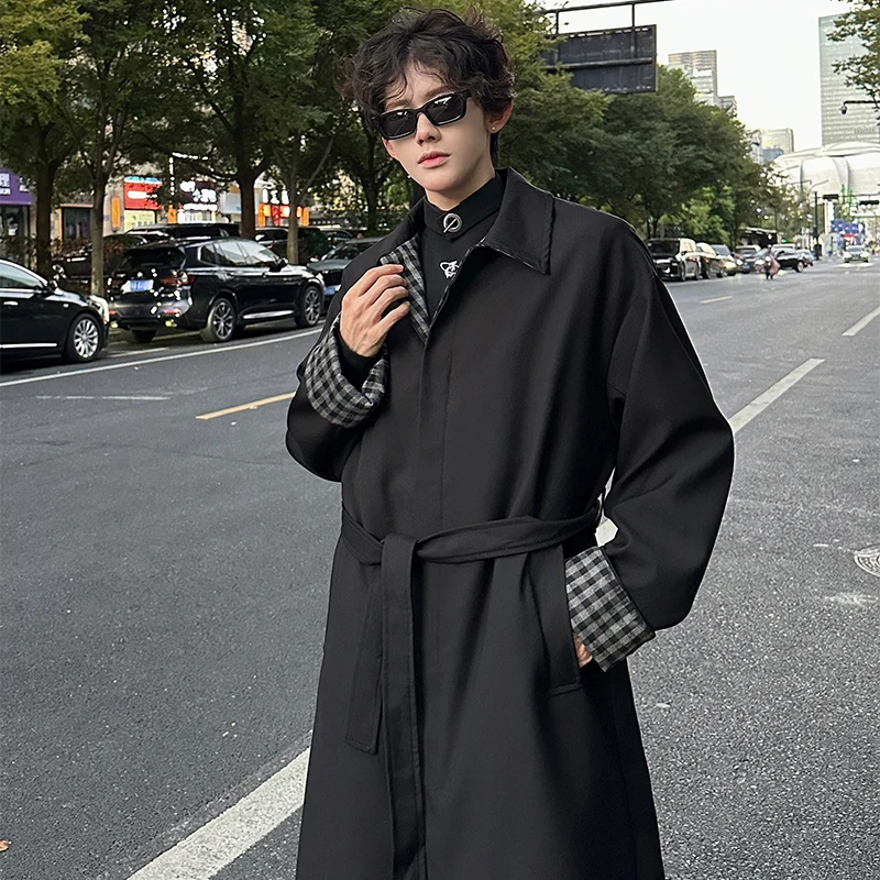 trench Men's medium long wind coat Personalized cuff2025 Autumn New single-breasted windbreaker Casual  Men windproof long coat