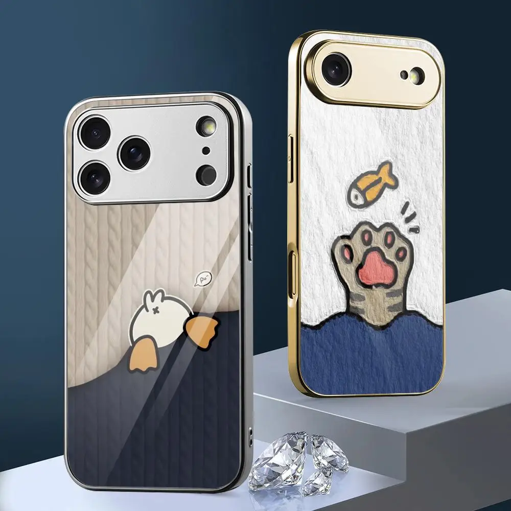 Cute Cartoon Animal Girl Phone Case For IPhone 17 16 15 14 13 12 Pro Max Plus Electroplated Metal Bumper Shockproof Case