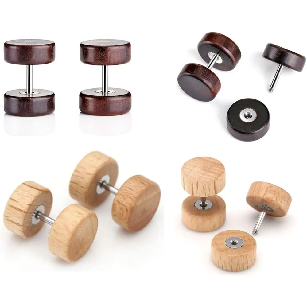 2 Paar 16G Holz Imitation Gauge Ohrringe Punk Stil Edelstahl Türkis Barbell Ohrstecker Piercing Schmuck – Detail 5