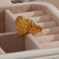New ins Stainless Steel Letter Ring For Women Vintage Gold Plated Alphabet SELF LOVE CLUB Rings Fashion Aesthetic Jewelry Gift