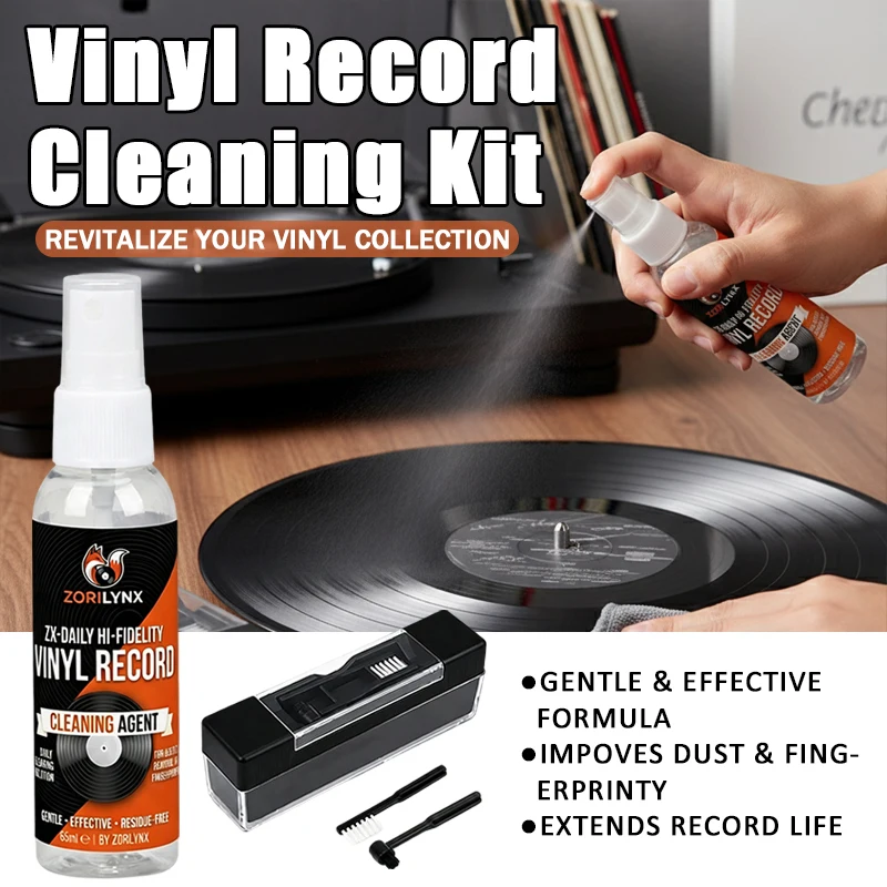 Professional Vinyl Record Cleaner Set Deep Cleaning Agent and Brush Tool Restores Sound Clarity for Audiophile Collection