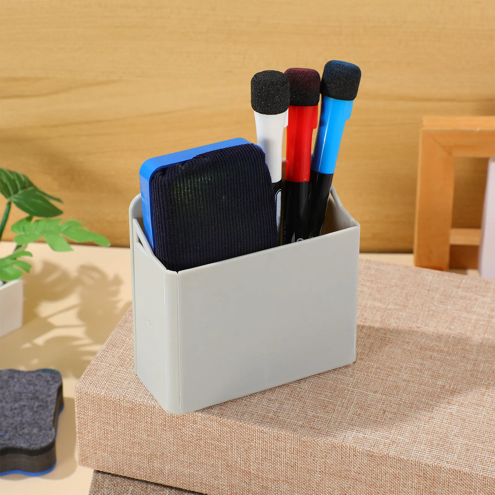 2Pcs Whiteboard Pen Holder Suction Cup ABS Desktop Marker Organizer Office Stationery Storage Box Pen Holder for Whiteboard