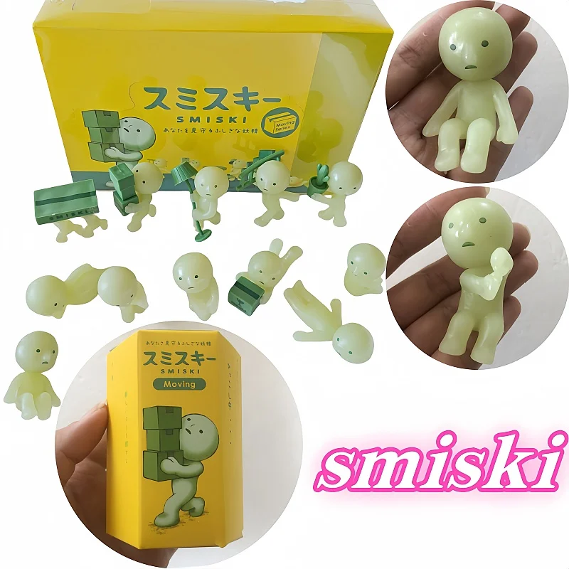 New Hot Sonny Angel Smiski Moving Series Mystery Cute Noctilucent Green Doll Action Figures Cartoon Desktop Blind Box Xmas Gift