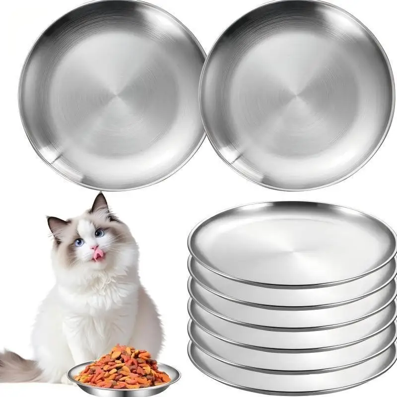 304 Stainless Steel Pet Cat Dog Tray Pet Feeder Bowl Durable Cheap Protects Cervical Vertebravels Food Grade Round Plate
