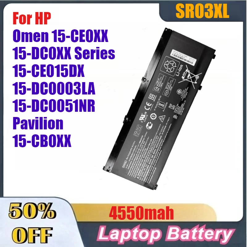 

4550mah High-Quality SR03XL Battery for HP Omen 15-CE0XX 15-DC0XX Series 15-CE015DX 15-DC0003LA 15-DC0051NR Pavilion 15-CB0XX
