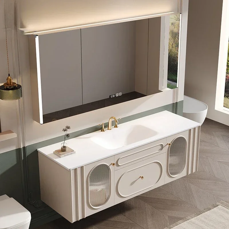 Modern Bathroom Vanity Cabinets with Smart Mirror Cabinet Rock Board Integrated Washbasin Toilet Sink Cabinet Bathroom Furniture