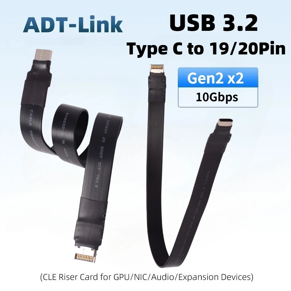 Shielded 10G USB 3.2 Gen2x2 Type C to Type E Male Female 20Pin Flat Cable IC Full Speed for ITX/ATX Mainboard A4 PC Host Adapter