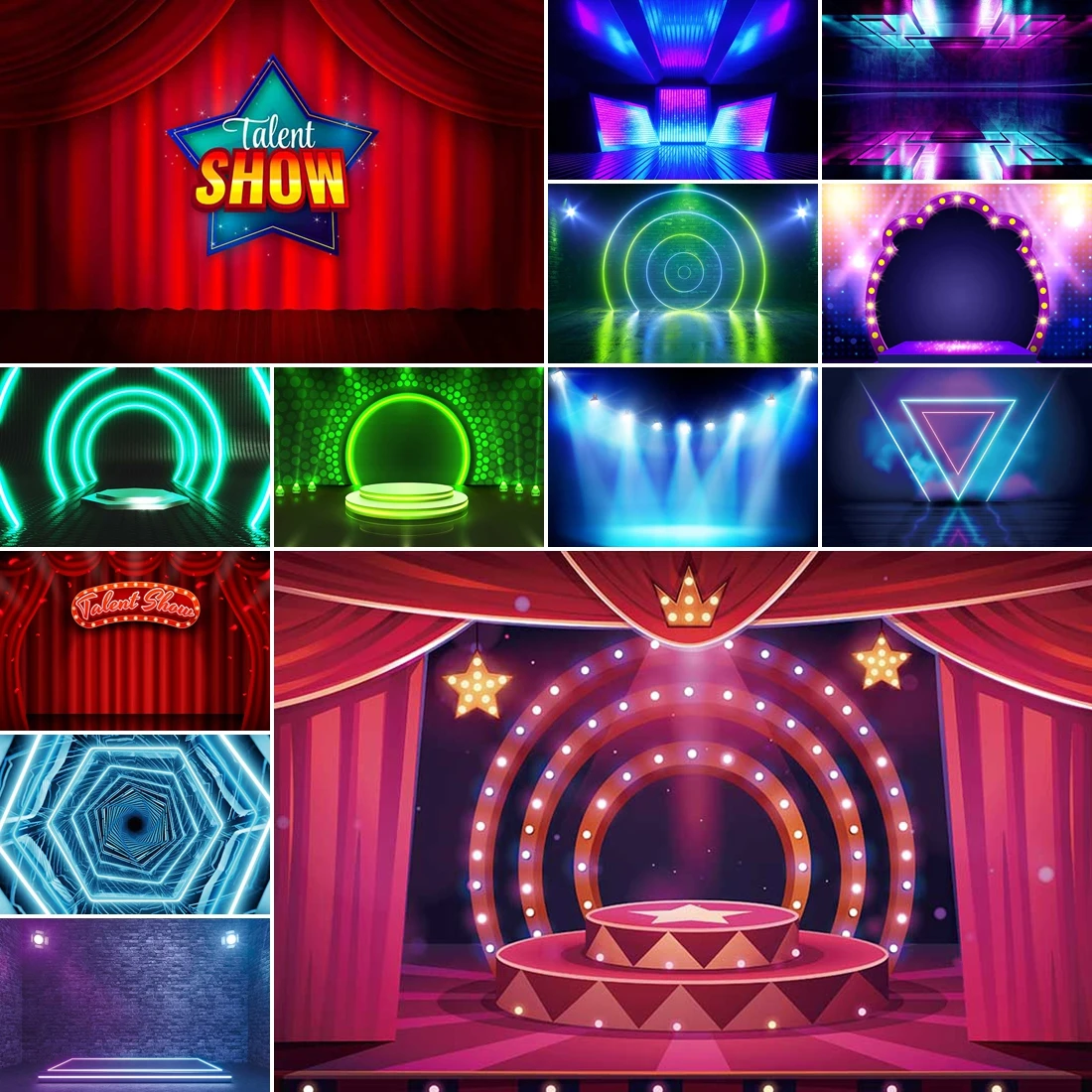 

MOON.QG Vintage Talent Show Stage Backdrops Smoke Light Arch Talent Backgrounds For Photographs Photobooth Party Decorations