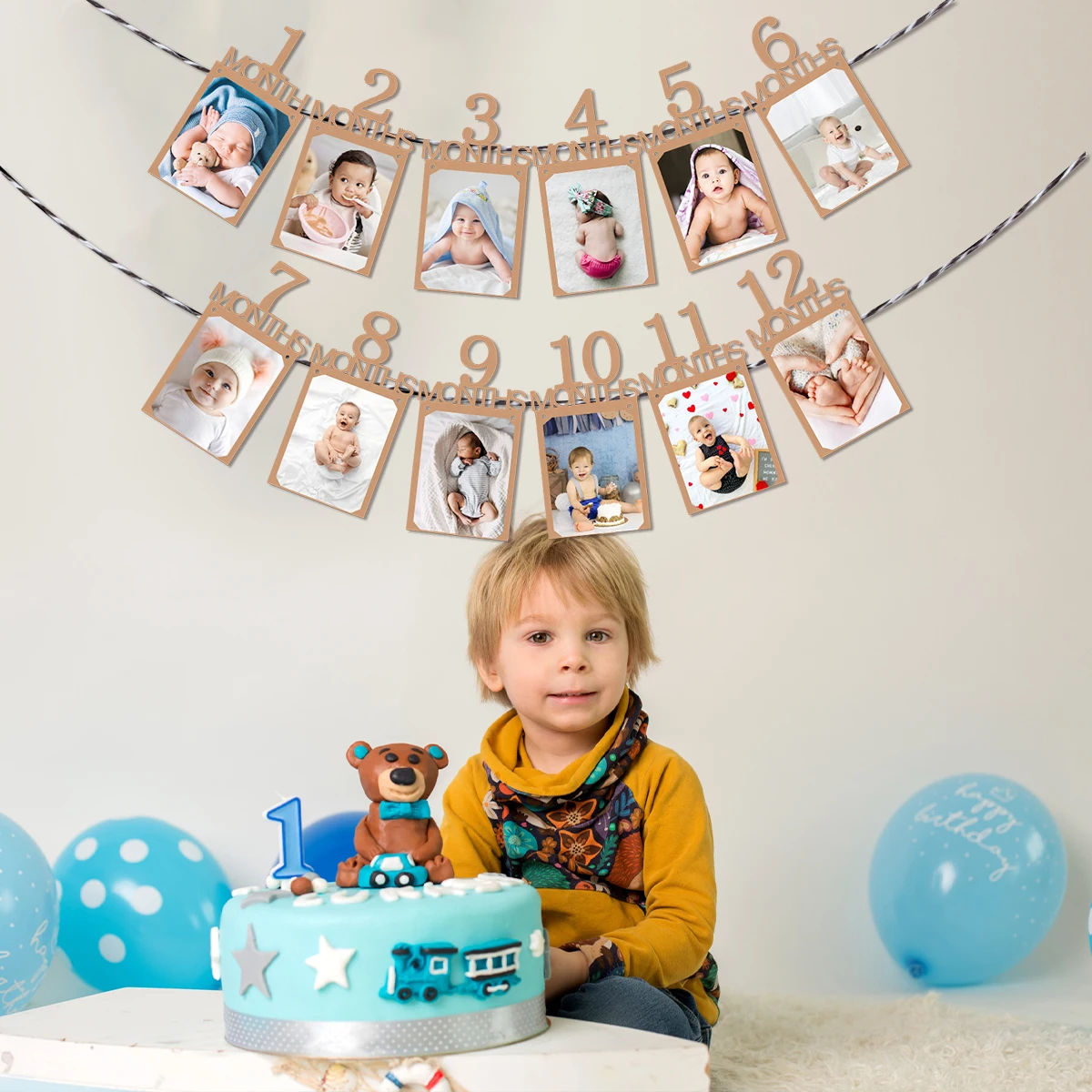 1st Birthday Baby Photo Banner 1-12 Monthly Newborn Photo Prop Paper Bunting Garland Baby One Year Birthday Party Decorations