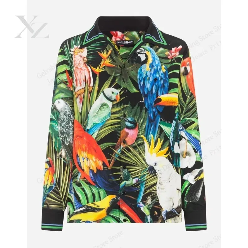 Men's Parrot Full Sleeve Shirt Flamingo Style 3D Print Shirt Men Women Fashion Hawaiian Shirts Soft Breathable Blouse Elegant