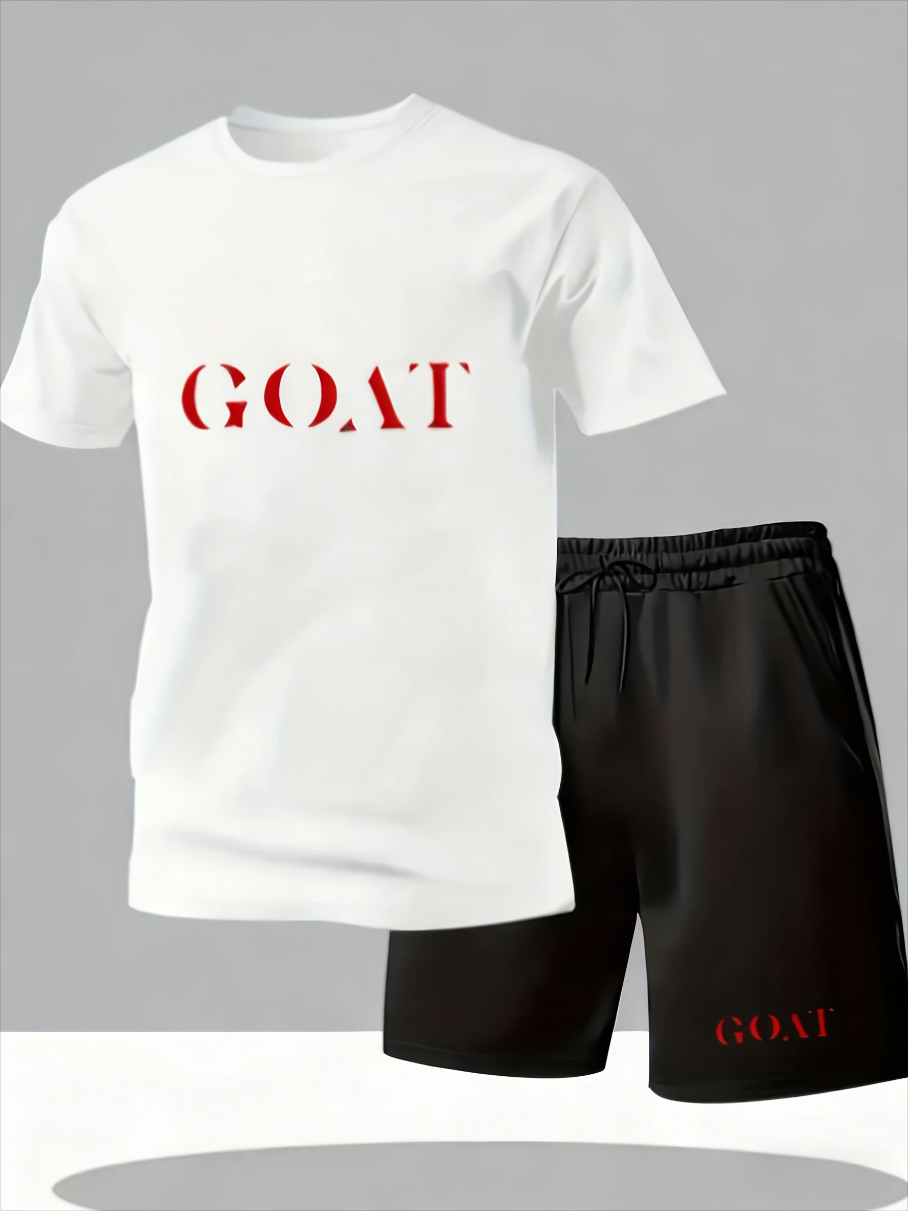 

Men's Summer Polyester 2 Piece Set Goat Print Casual Sports Style Comfortable Fashion Black T-Shirt with Letters Summer Outfit