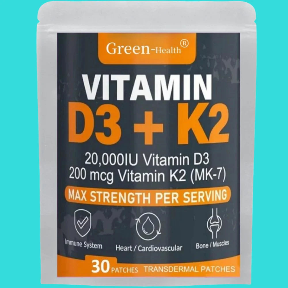 

30 Patches Vitamin D3 & K2 Transdermal Patches Support Strong Bones & Muscle, Calcium Absorption & Immune Health