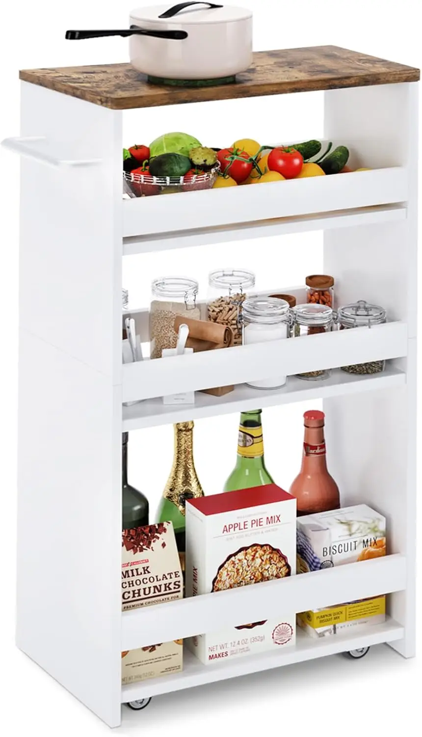 

4-Tier Slim Rolling Storage Cart with Handle, 7.9''W Mobile Shelving Organizer for Small Spaces Kitchen Laundry