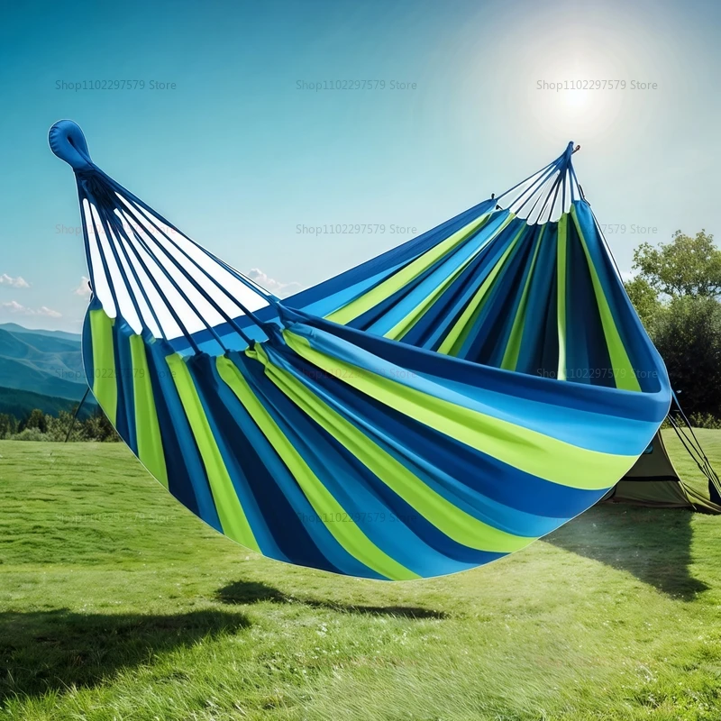 أرجوحة قماشية خارجية أرجوحة لشخص واحد أو مزدوج خطوط ملونة وعصا منحنية من البوليستر مضادة للانزلاق في الفناء الخلفي المريح #3