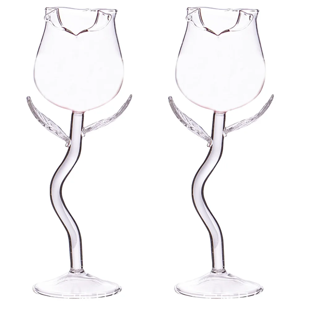 

2Pcs Red Wine Glasses Creative Rose Flower Design Decorative Glasses Party Banquet Wedding Celebration Drinking Cups